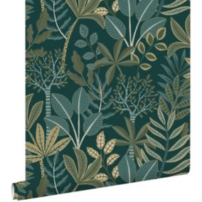 ESTAhome papier peint feuilles bleu foncé et vert - 50 x 900 cm - 139681