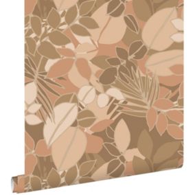 ESTAhome papier peint feuilles cervine et rose terracotta - 50 x 900 cm - 139847