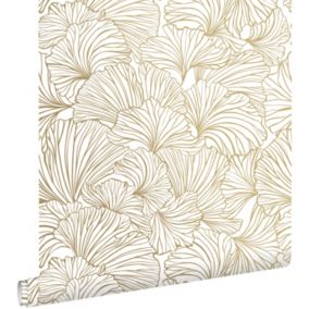 ESTAhome papier peint feuilles de ginkgo blanc et or - 0.53 x 10.05 m - 139614