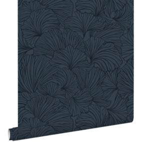 ESTAhome papier peint feuilles de ginkgo bleu foncé - 0.53 x 10.05 m - 139619