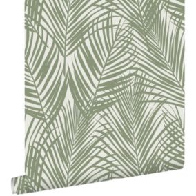 ESTAhome papier peint feuilles de palmier vert olive grisé - 0,53 x 10,05 m - 139006