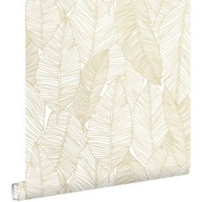 ESTAhome papier peint feuilles dessinées blanc et or - 0,53 x 10,05 m - 139125