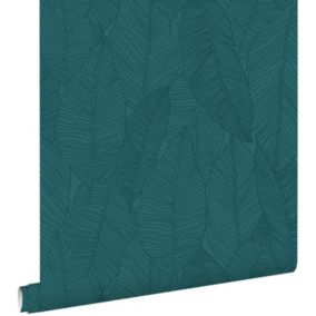 ESTAhome papier peint feuilles dessinées bleu canard - 0,53 x 10,05 m - 139448