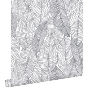 ESTAhome papier peint feuilles dessinées noir et blanc - 0,53 x 10,05 m - 139011