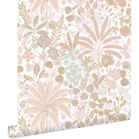 ESTAhome papier peint feuilles et fleurs tropicales rose pêche pastel - 50 x 900 cm - 130942