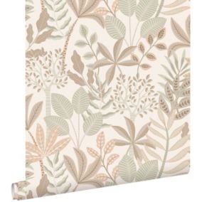 ESTAhome papier peint feuilles gris chaud, beige et vert grisé - 50 x 900 cm - 139677