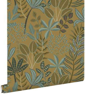 ESTAhome papier peint feuilles jaune moutarde - 50 x 900 cm - 139817