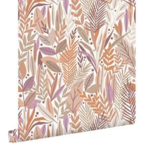 ESTAhome papier peint feuilles terracotta claire et lilas violet - 50 x 900 cm - 139856