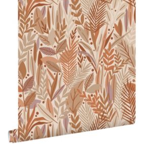 ESTAhome papier peint feuilles terracotta et beige - 50 x 900 cm - 139857