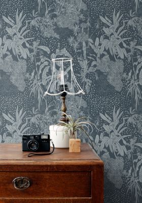 ESTAhome papier peint feuilles tropicales bleu gris 50 x 900 cm | Castorama