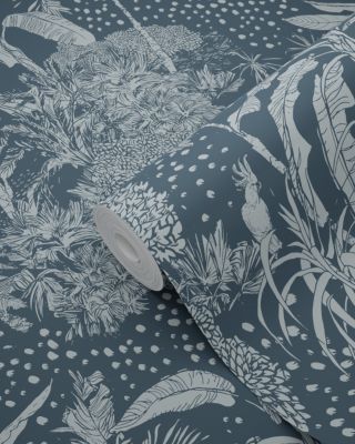 ESTAhome papier peint feuilles tropicales bleu gris 50 x 900 cm | Castorama