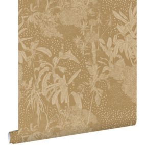 ESTAhome papier peint feuilles tropicales jaune ocre - 50 x 900 cm - 139893