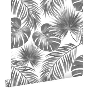 ESTAhome papier peint feuilles tropicales noir et blanc - 0,53 x 10,05 m - 139236