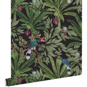 ESTAhome papier peint feuilles tropicales noir et vert jungle - 0,53 x 10,05 m - 139190