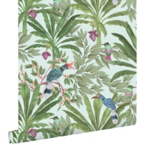 ESTAhome papier peint feuilles tropicales vert menthe et vert jungle - 0,53 x 10,05 m - 139189