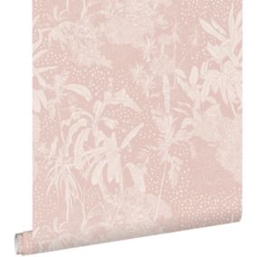 ESTAhome papier peint feuilles tropicales vieux rose - 50 x 900 cm - 139890