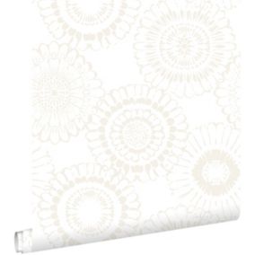 ESTAhome papier peint fleurs argent et blanc - 53 cm x 10,05 m - 138910