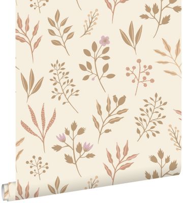 ESTAhome papier peint fleurs au style scandinave beige - 0.53 x 10.05 m - 139738