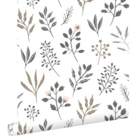 ESTAhome papier peint fleurs au style scandinave blanc - 0,53 x 10,05 m - 139081