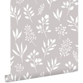 ESTAhome papier peint fleurs au style scandinave gris chaud - 0,53 x 10,05 m - 139084