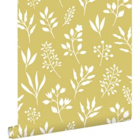 ESTAhome papier peint fleurs au style scandinave jaune ocre - 0,53 x 10,05 m - 139086