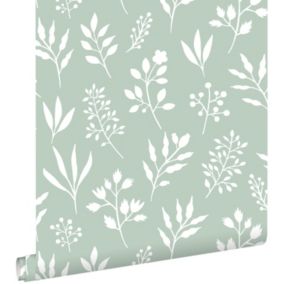 ESTAhome papier peint fleurs au style scandinave vert menthe - 0,53 x 10,05 m - 139085