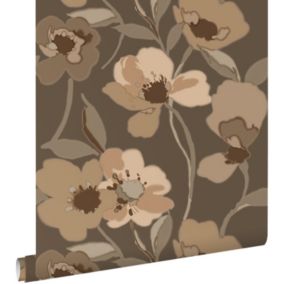 ESTAhome papier peint fleurs beige chaud et marron - 50 x 900 cm - 130989