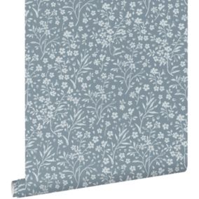 ESTAhome papier peint fleurs bleu gris - 50 x 900 cm - 139885