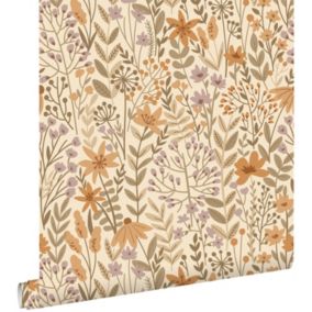 ESTAhome papier peint fleurs des champs beige, orange et violet - 0.53 x 10.05 m - 139790