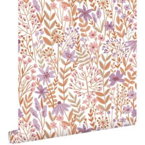 ESTAhome papier peint fleurs des champs lilas violet et terracotta - 0.53 x 10.05 m - 139672