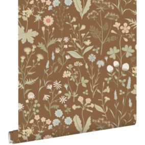 ESTAhome papier peint fleurs des champs marron beige - 50 x 900 cm - 139695