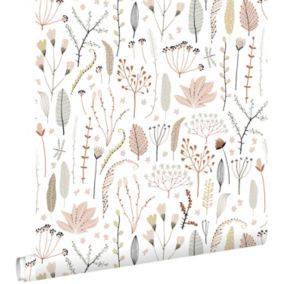 ESTAhome papier peint fleurs des champs rose clair, gris et terracotta - 0.53 x 10.05 m - 139702