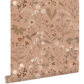 ESTAhome papier peint fleurs des champs rose terracotta - 0.53 x 10.05 m - 139842