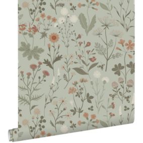 ESTAhome papier peint fleurs des champs vert menthe grisé - 0,53 x 10,05 m - 139598