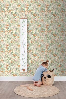 ESTAhome papier peint fleurs des champs vert, rose et terracotta claire - 0.53 x 10.05 m - 139671