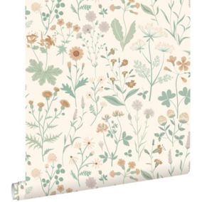 ESTAhome papier peint fleurs des champs vert, terracotta et violet - 0.53 x 10.05 m - 139481