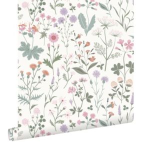 ESTAhome papier peint fleurs des champs violet, rose et vert - 0.53 x 10.05 m - 139482