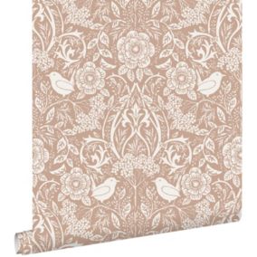 ESTAhome papier peint fleurs et oiseaux de style art nouveau couleur nude et blanc - 0,53 x 10,05 m - 139324