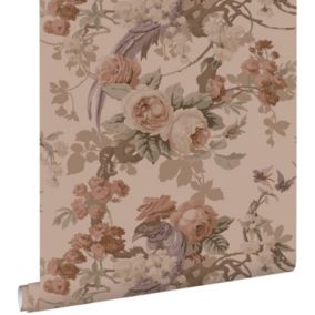 ESTAhome papier peint fleurs et oiseaux vieux rose - 50 x 900 cm - 139809