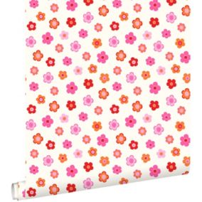 ESTAhome papier peint fleurs intage rose, corail rouge et orange - 53 cm x 10,05 m - 138725