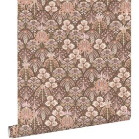 ESTAhome papier peint fleurs intage vieux rose et marron - 50 x 900 cm - 130974