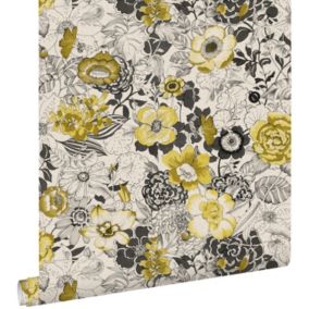 ESTAhome papier peint fleurs jaune ocre et beige - 53 cm x 10,05 m - 138506