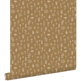 ESTAhome papier peint fleurs jaune ocre et blanc - 0,53 x 10,05 m - 139281