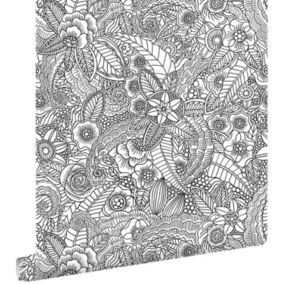 ESTAhome papier peint fleurs noir et blanc - 0,53 x 10,05 m - 139117