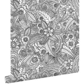 ESTAhome papier peint fleurs noir et blanc - 53 cm x 10,05 m - 148616