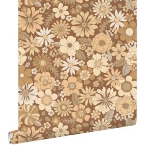 ESTAhome papier peint fleurs rétro beige et marron - 50 x 900 cm - 130965