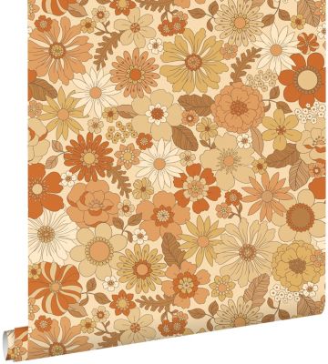 ESTAhome papier peint fleurs rétro orange 53 cm x 10.05 m