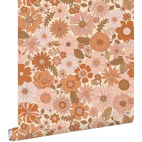 ESTAhome papier peint fleurs rétro rose terracotta - 50 x 900 cm - 130962
