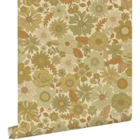 ESTAhome papier peint fleurs rétro vert grisé - 50 x 900 cm - 130964