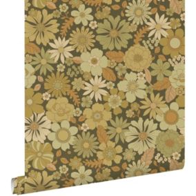 ESTAhome papier peint fleurs rétro vert grisé - 50 x 900 cm - 130967